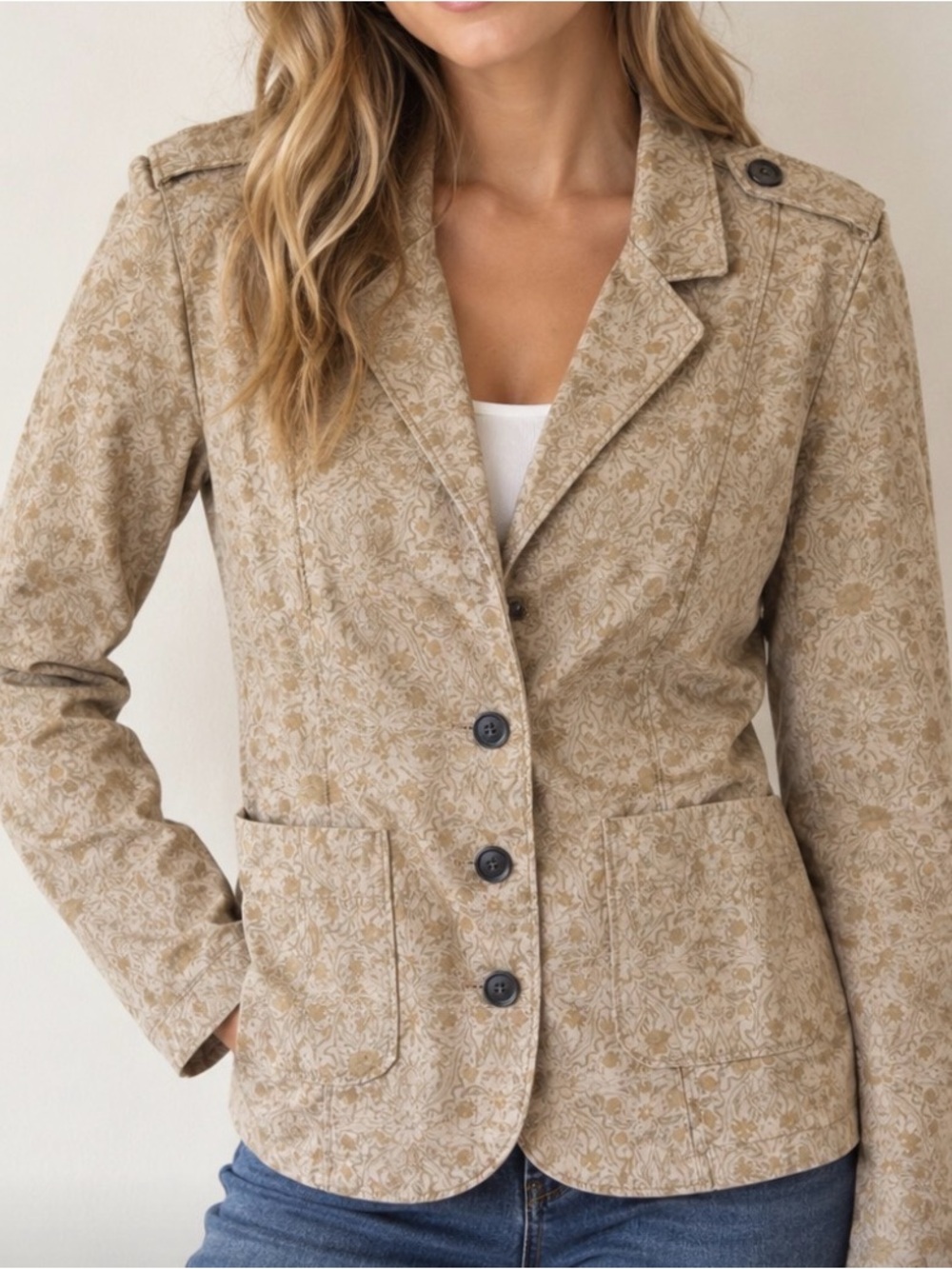 Ruff Hewn Beige Floral-Print Tailored Blazer